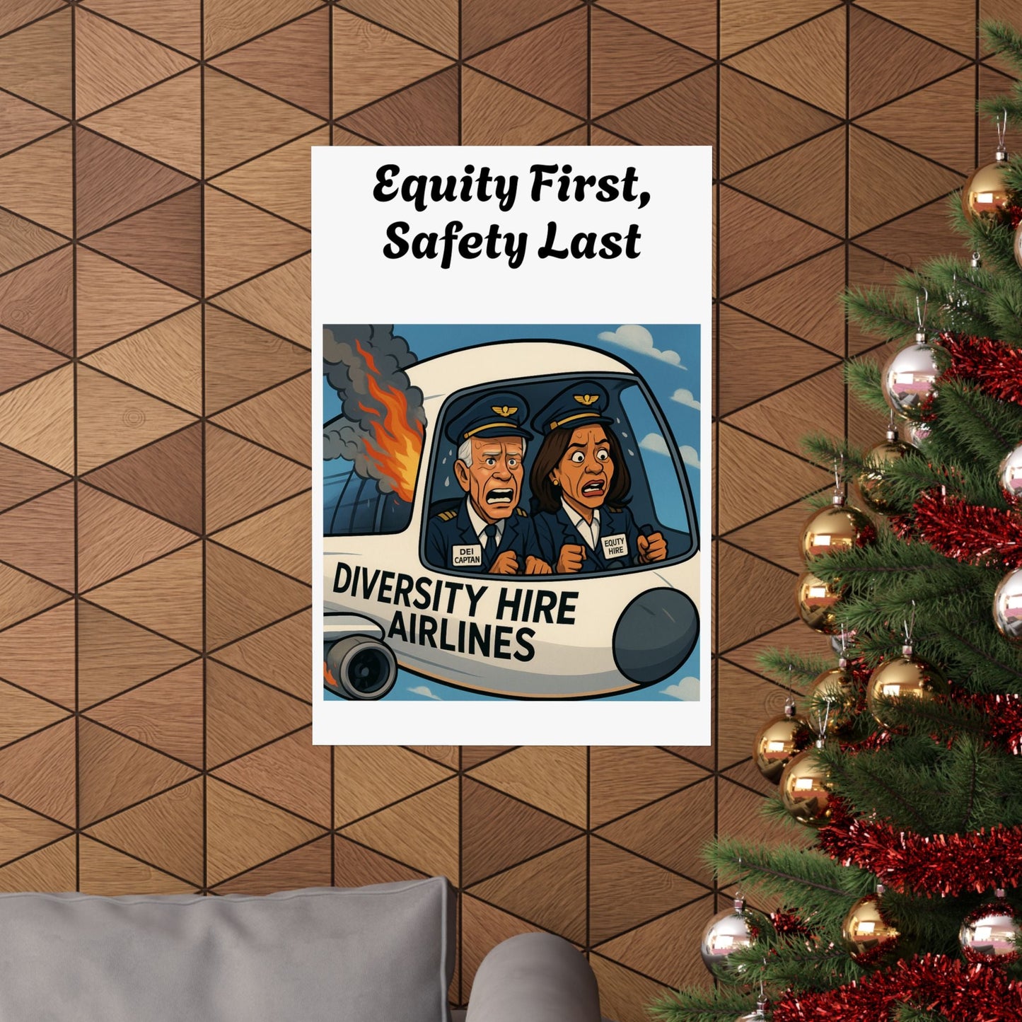 Diversity Hire Airlines — Satirical Political Cartoon Poster | Funny Woke Plane Crash Art Print Printify