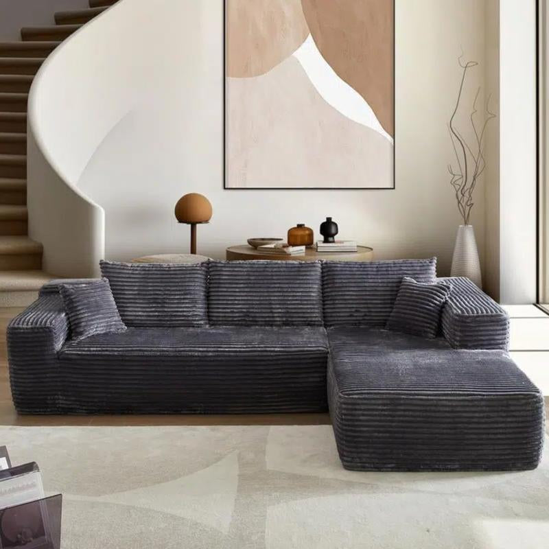 【2 Packages Shipping】105″ Modern Chenille Soft Cushion Modular Sofa Set, L-Shaped Modular Living Room Sofa Set, Free Combination Sofa for Living Room and Room (Side Recliner) Boneless Sectional Couch Home Sofa Family Couch Boneless Couches for Living Room