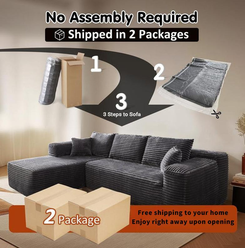 【2 Packages Shipping】105″ Modern Chenille Soft Cushion Modular Sofa Set, L-Shaped Modular Living Room Sofa Set, Free Combination Sofa for Living Room and Room (Side Recliner) Boneless Sectional Couch Home Sofa Family Couch Boneless Couches for Living Room
