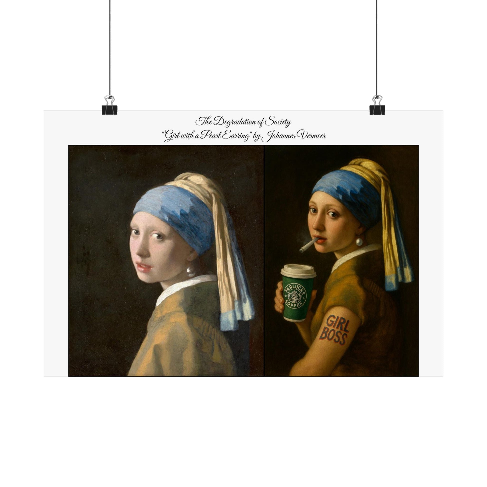 'The Degredation of Society' Print 2 - The Girl with a Pearl Earring by Johannes Vermeer Printify