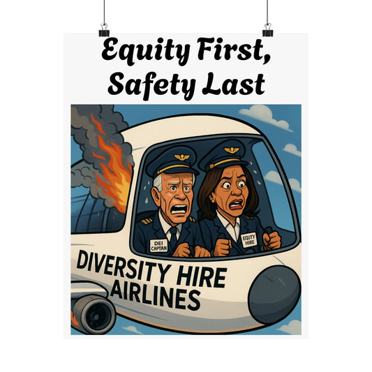 Diversity Hire Airlines — Satirical Political Cartoon Poster | Funny Woke Plane Crash Art Print Printify