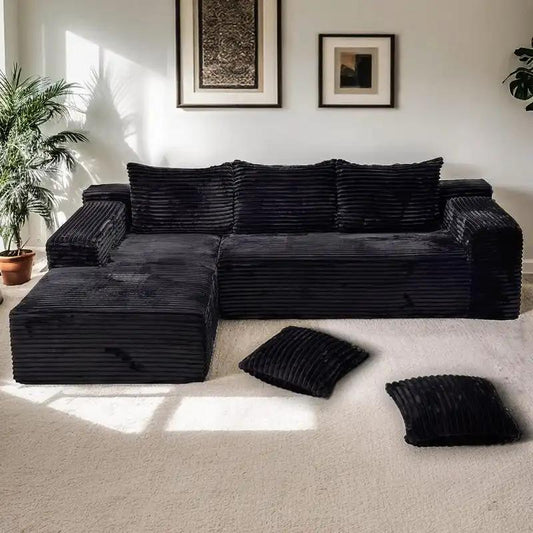 【2 Packages Shipping】105″ Modern Chenille Soft Cushion Modular Sofa Set, L-Shaped Modular Living Room Sofa Set, Free Combination Sofa for Living Room and Room (Side Recliner) Boneless Sectional Couch Home Sofa Family Couch Boneless Couches for Living Room