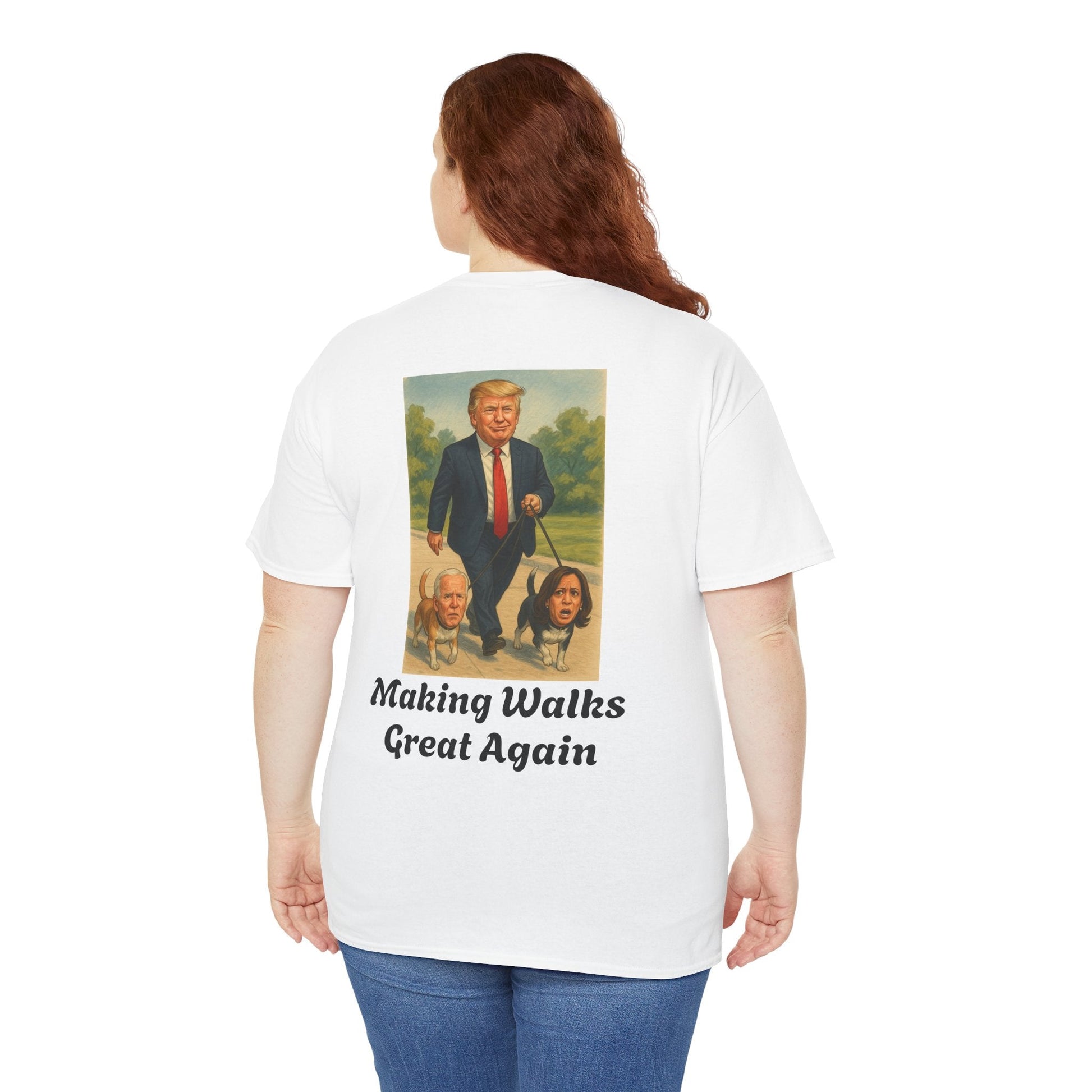 Funny Trump T-Shirt - Making Walks Great Again - Biden & Kamala Dog Walker - Political Satire Tee - Republican MAGA Shirt Printify