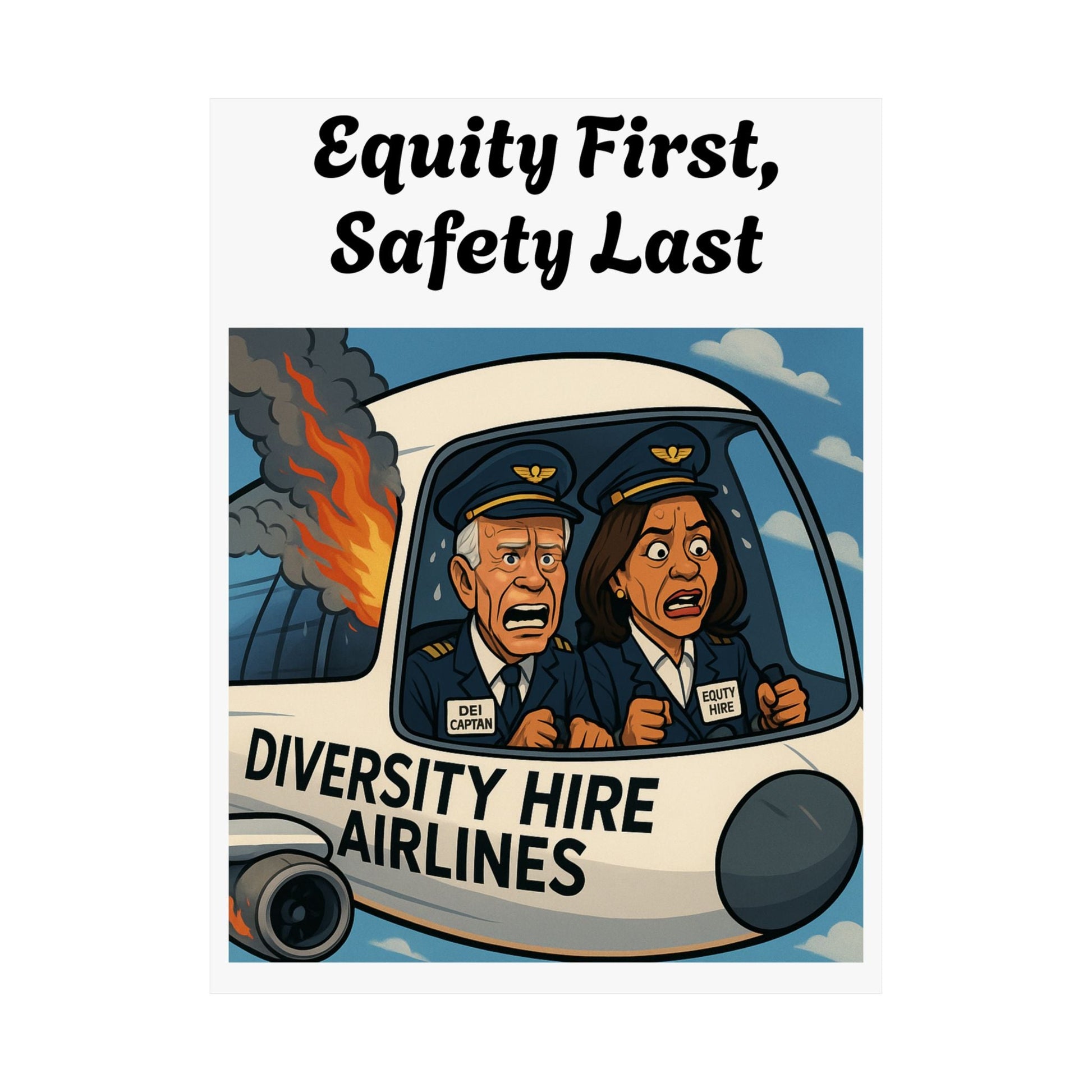 Diversity Hire Airlines — Satirical Political Cartoon Poster | Funny Woke Plane Crash Art Print Printify