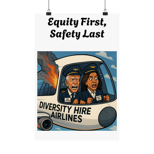 Diversity Hire Airlines — Satirical Political Cartoon Poster | Funny Woke Plane Crash Art Print Printify