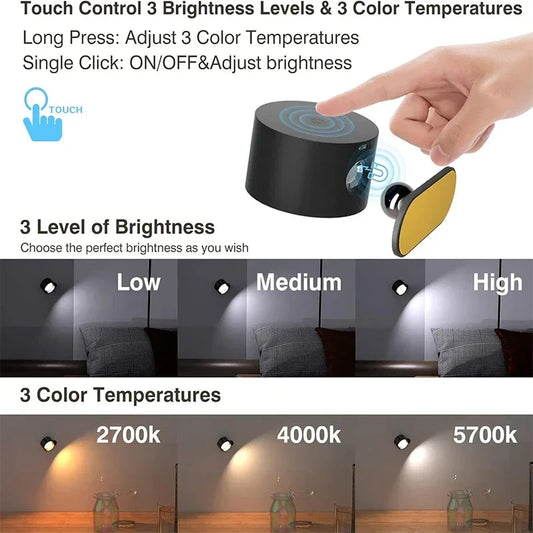 360 Degree rotatable and detachable night reading lamp Carrylight