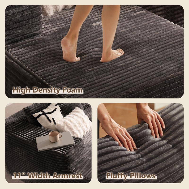 【2 Packages Shipping】105″ Modern Chenille Soft Cushion Modular Sofa Set, L-Shaped Modular Living Room Sofa Set, Free Combination Sofa for Living Room and Room (Side Recliner) Boneless Sectional Couch Home Sofa Family Couch Boneless Couches for Living Room