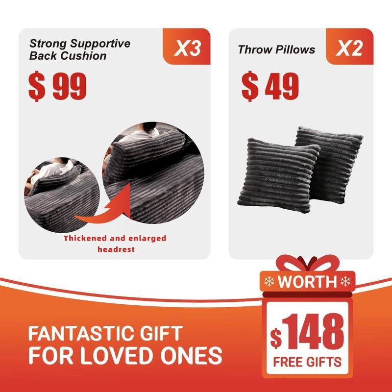 【2 Packages Shipping】105″ Modern Chenille Soft Cushion Modular Sofa Set, L-Shaped Modular Living Room Sofa Set, Free Combination Sofa for Living Room and Room (Side Recliner) Boneless Sectional Couch Home Sofa Family Couch Boneless Couches for Living Room