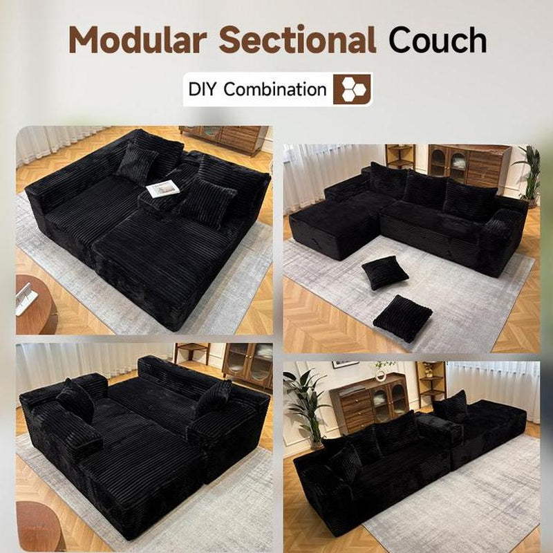 【2 Packages Shipping】105″ Modern Chenille Soft Cushion Modular Sofa Set, L-Shaped Modular Living Room Sofa Set, Free Combination Sofa for Living Room and Room (Side Recliner) Boneless Sectional Couch Home Sofa Family Couch Boneless Couches for Living Room