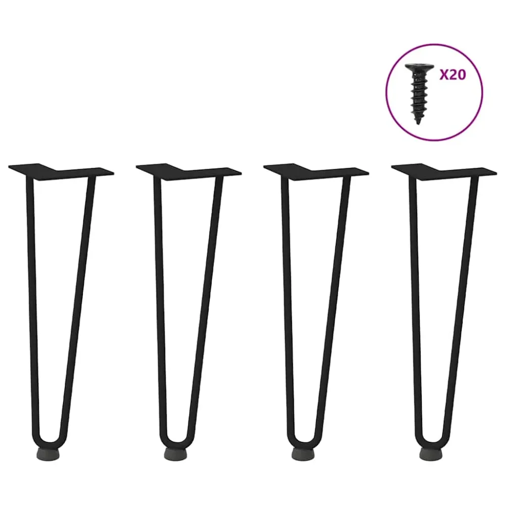 Picioare de masă în ac de păr 4 buc Negru 42 cm Oțel masiv