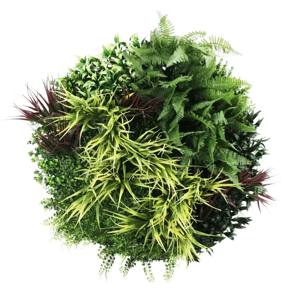 Aranjament decorativ, de perete, cu ramă din aluminiu și plante artificiale Naimeed D7452, diametru 80 cm