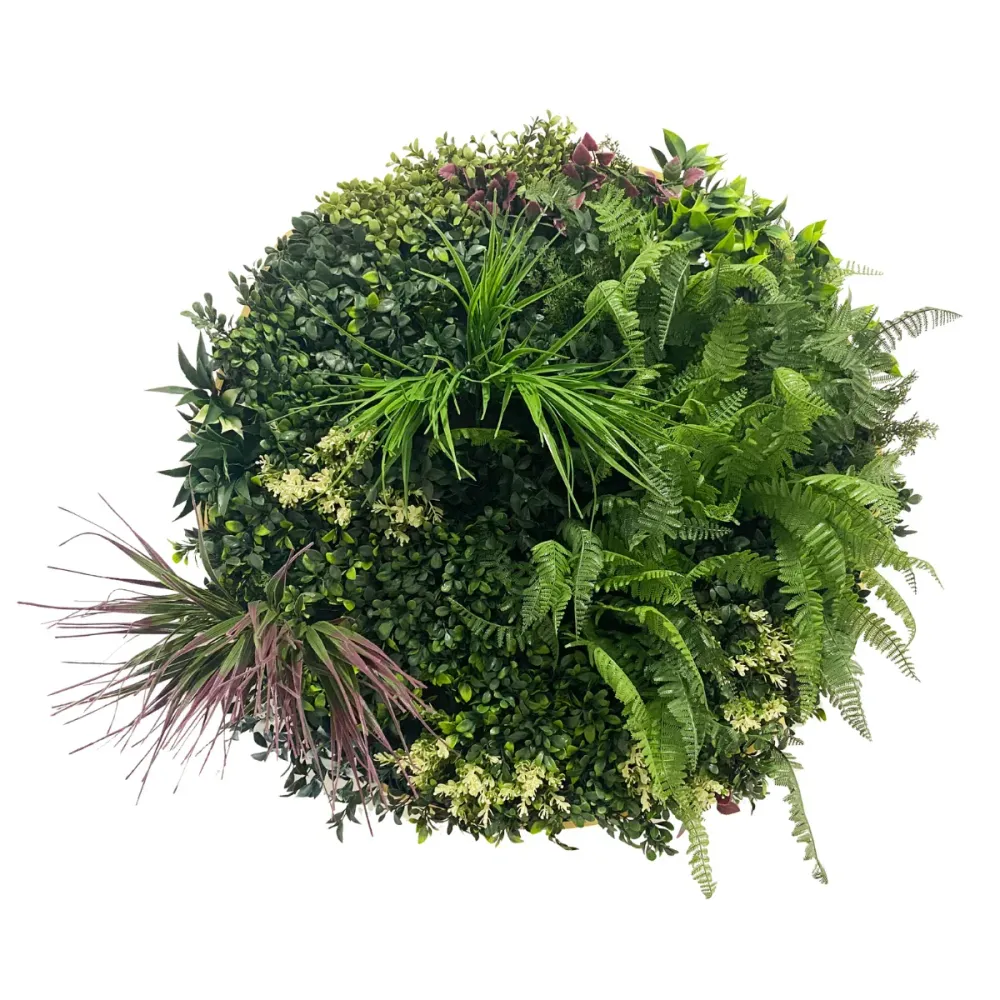 Aranjament decorativ, de perete, cu ramă din aluminiu și plante artificiale Naimeed D7465, diametru 75 cm