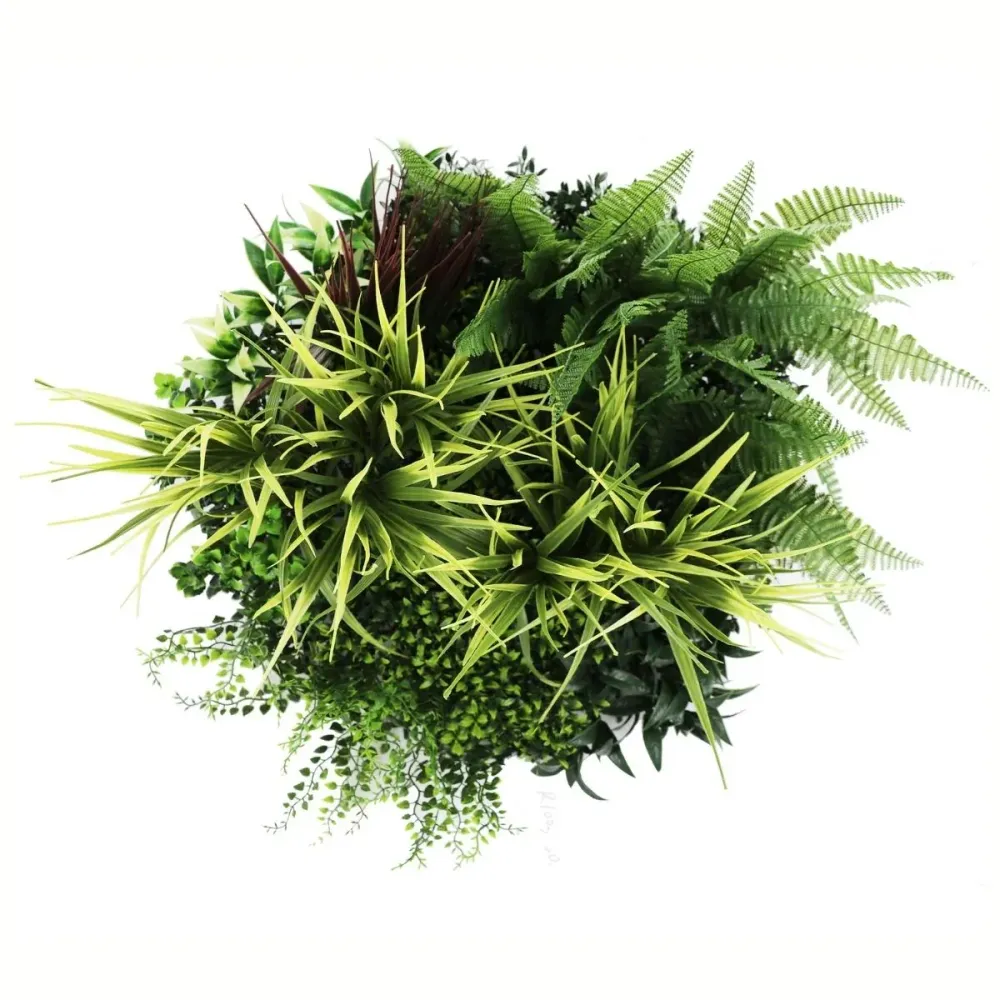 Aranjament decorativ, de perete, cu ramă din aluminiu și plante artificiale Naimeed D7467, diametru 50 cm
