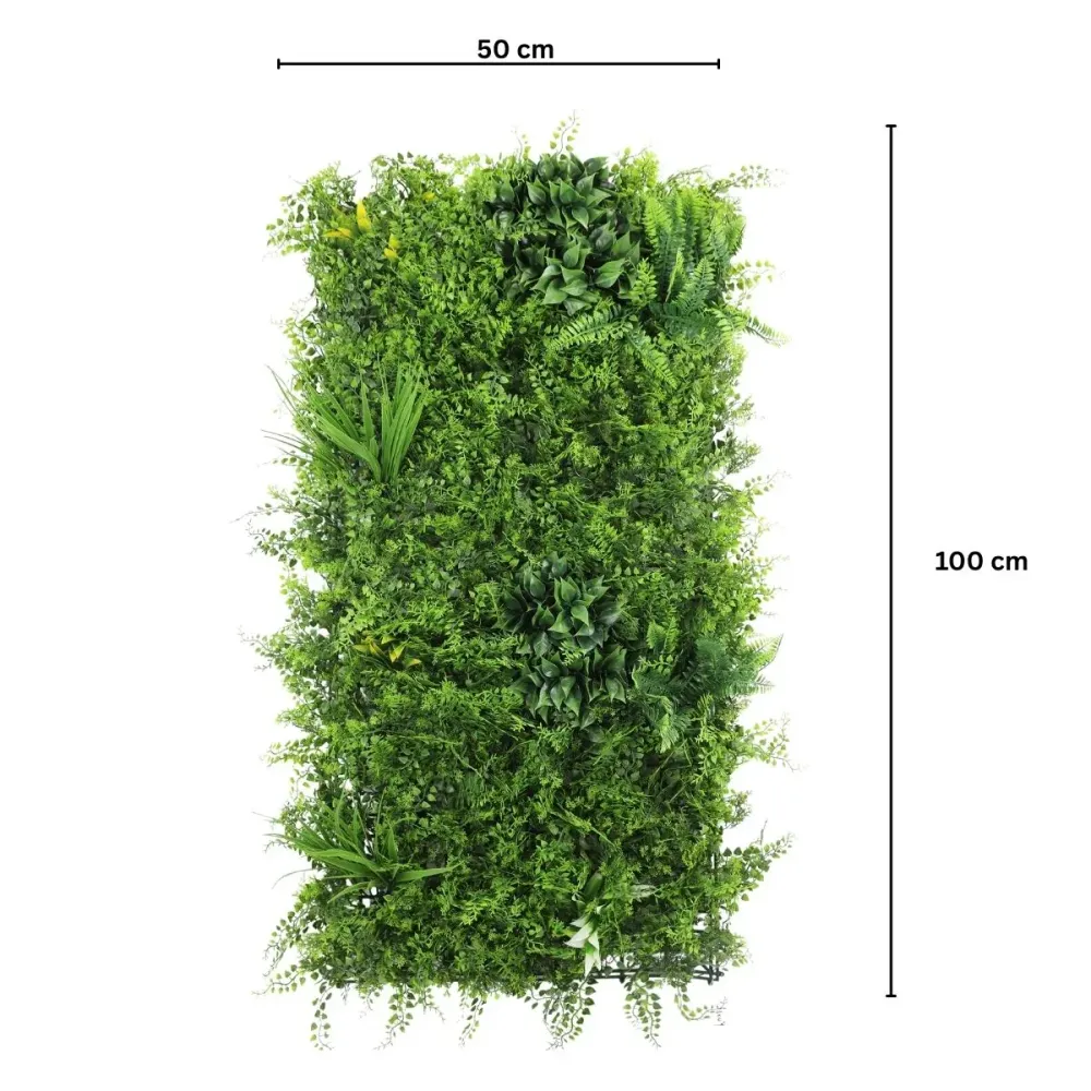 Aranjament decorativ, de perete, cu ramă din aluminiu și plante artificiale Naimeed D7469, Dimensiuni 50x100 cm