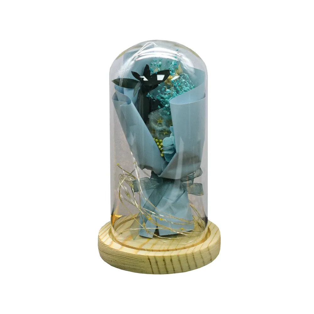 Aranjament floral cupola de sticla, lumina Led, D4001, Blue