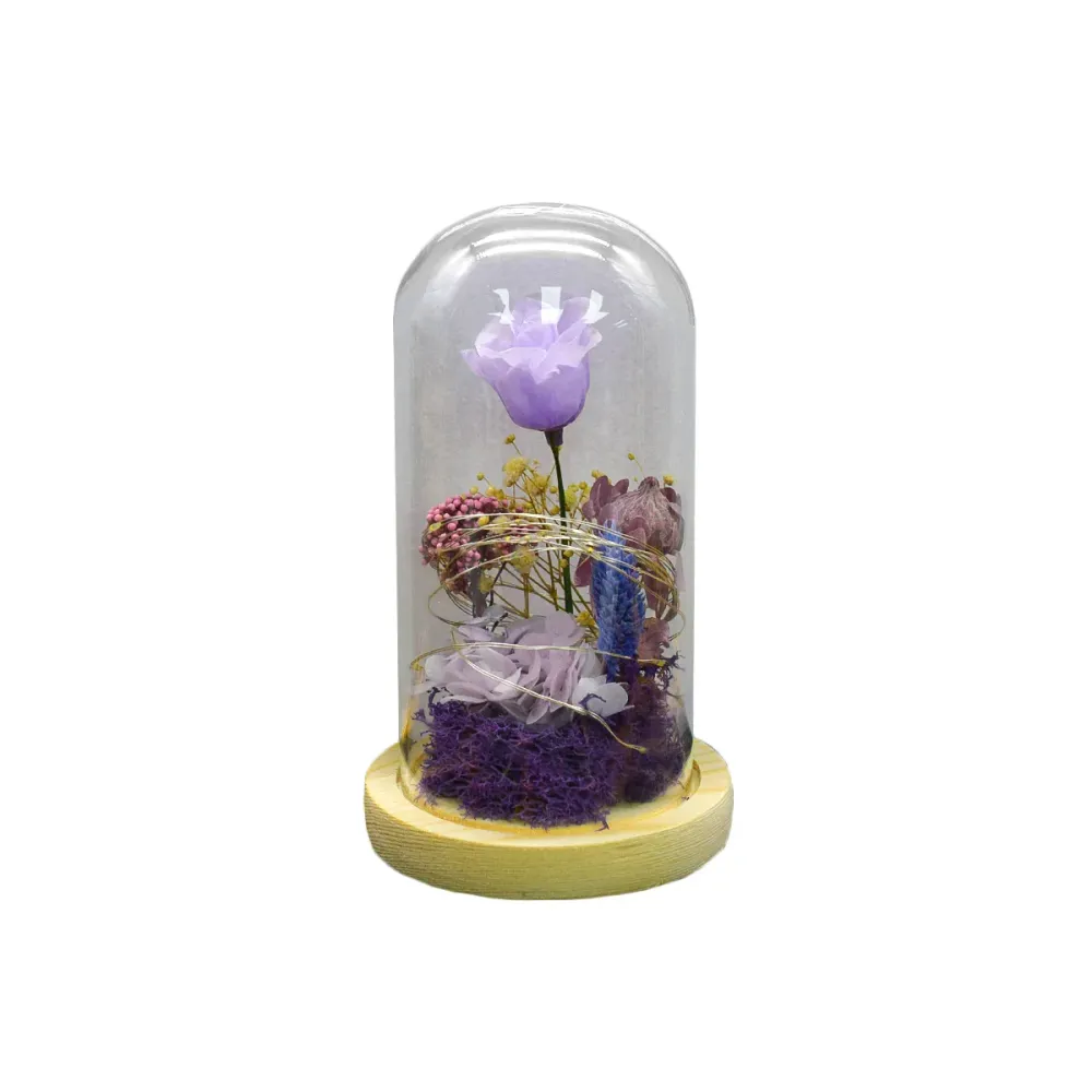 Aranjament floral cupola de sticla, lumina Led, D4012, Mov