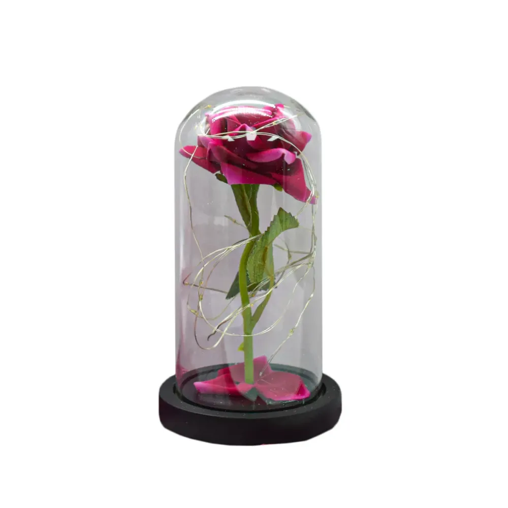 Aranjament floral cupola de sticla, lumina Led, D4005, Roz
