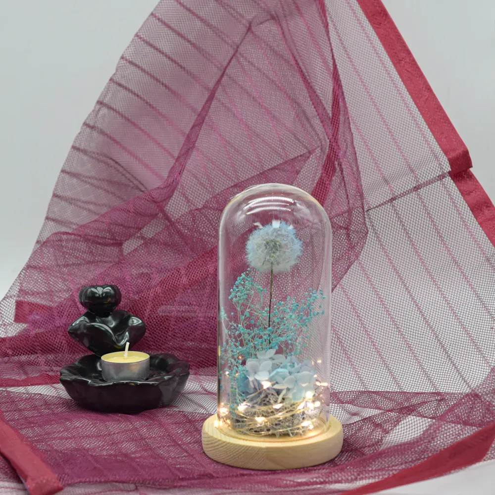 Aranjament floral cupola de sticla, lumina Led, D4025, Blue