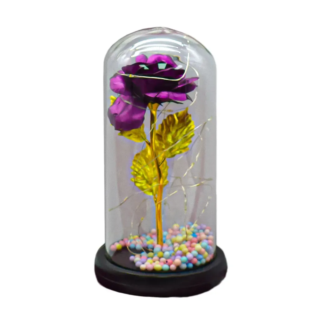 Aranjament floral cupola de sticla, lumina Led, D4041, Mov