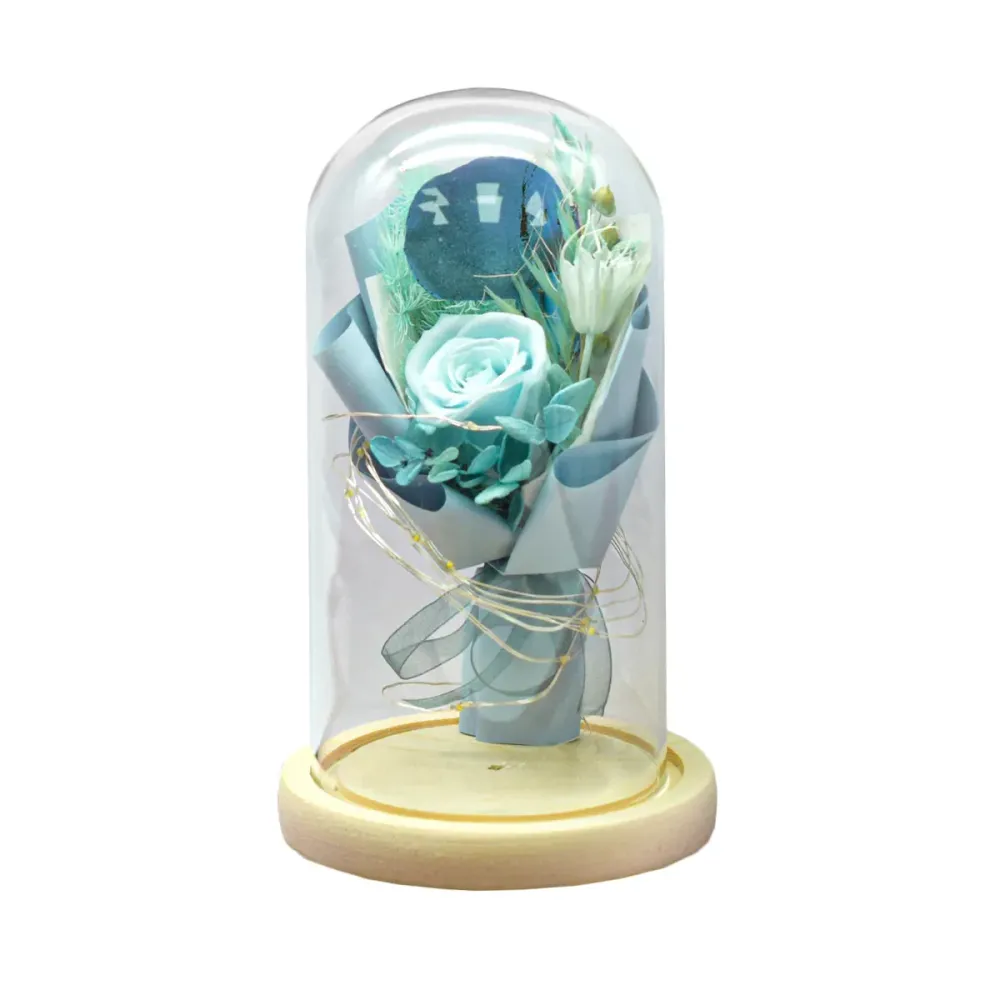 Aranjament floral cupola de sticla, lumina Led, D4003, Blue