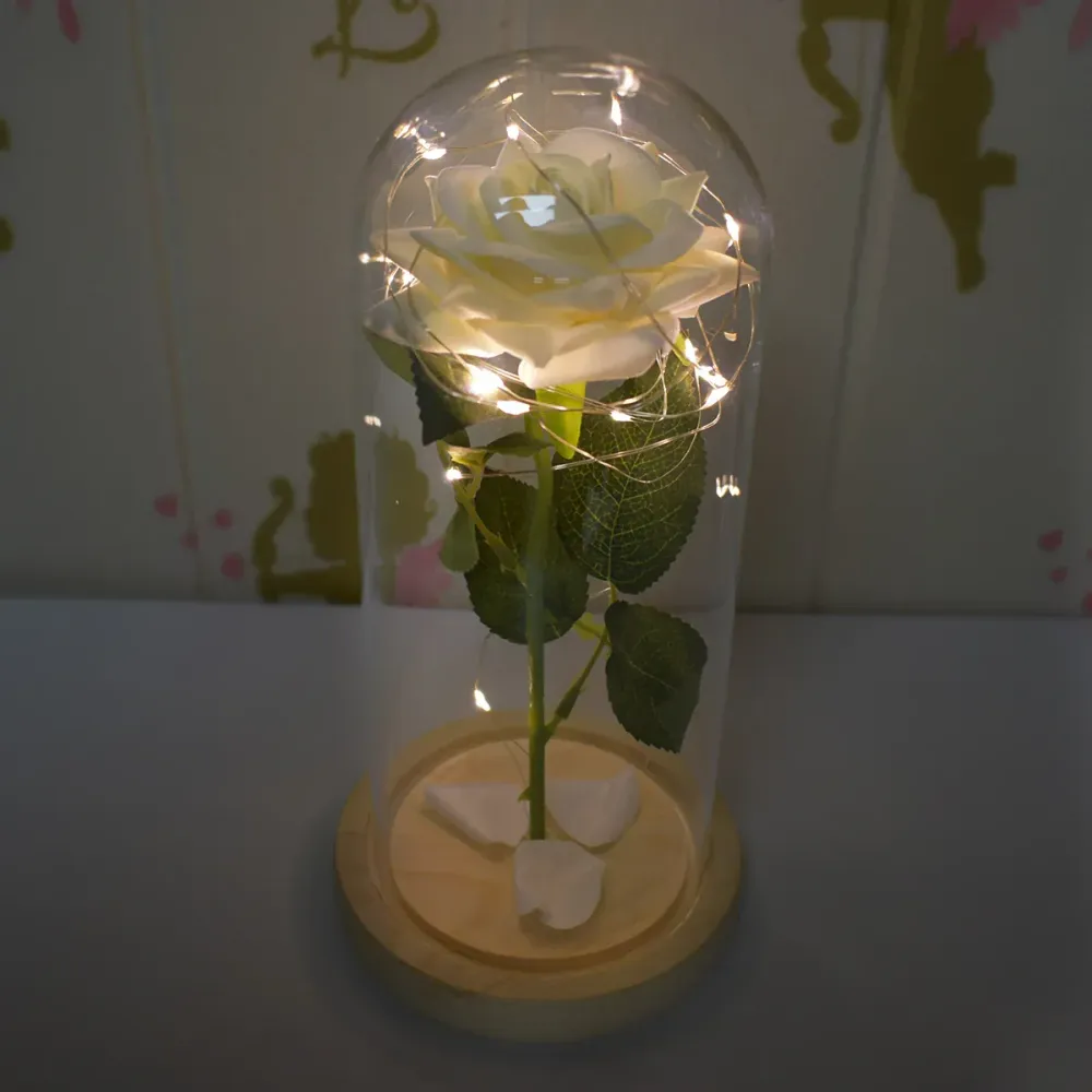 Aranjament floral cupola de sticla, lumina Led, D4027, Alb