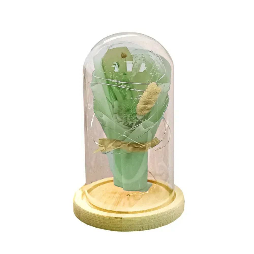 Aranjament floral cupola de sticla, lumina Led, D4037, Verde