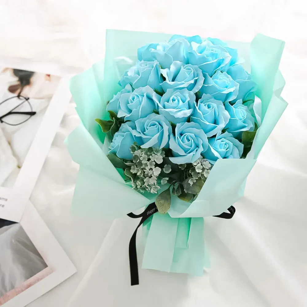 Aranjament floral elegant, flori de sapun, D4072, Blue