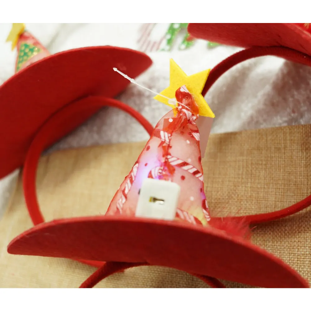 Bentita/cerc tip palarie de Craciun, culoare rosie cu led, marime standard, Vivimall