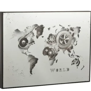 Ceas din oglinda cu aspect vintage, harta lumii, 80x60 cm
