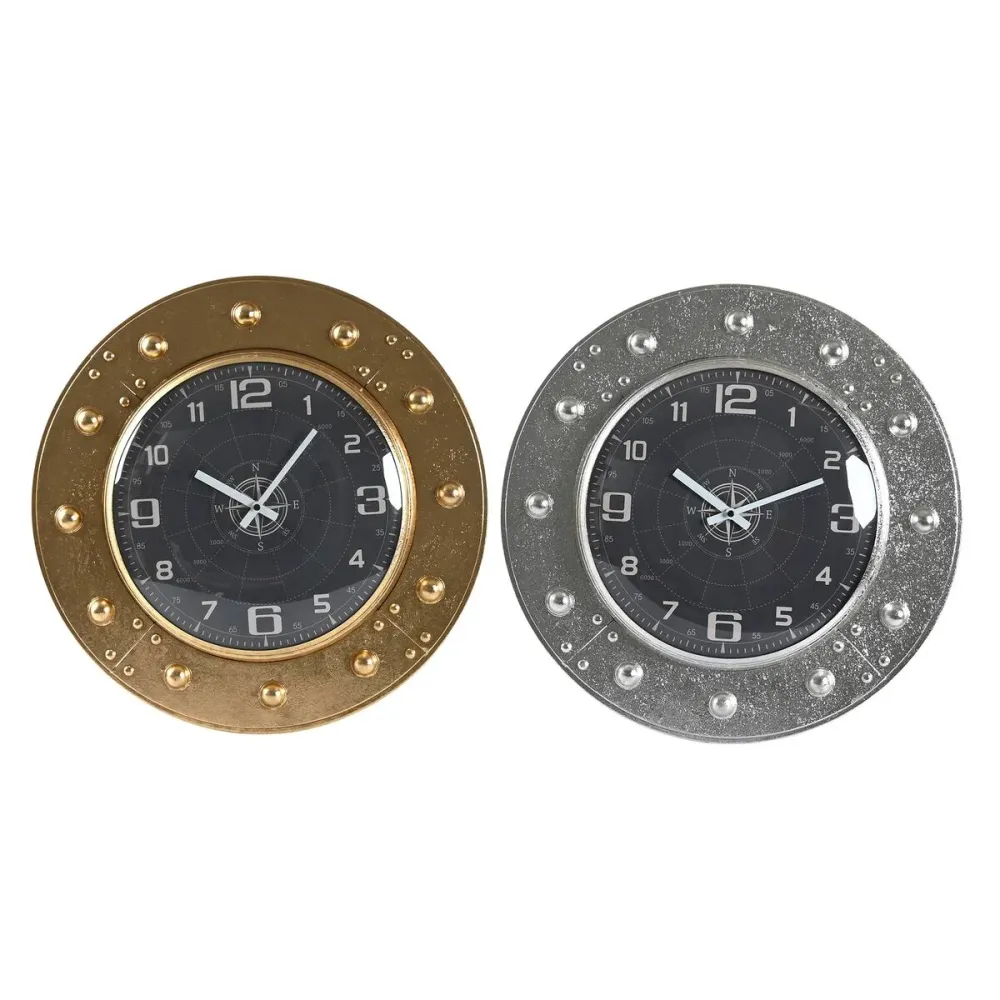 Ceas de Perete DKD Home Decor 48,5 x 6 x 48,5 cm Geam Argintiu Negru Auriu* Fier (2 Unități)
