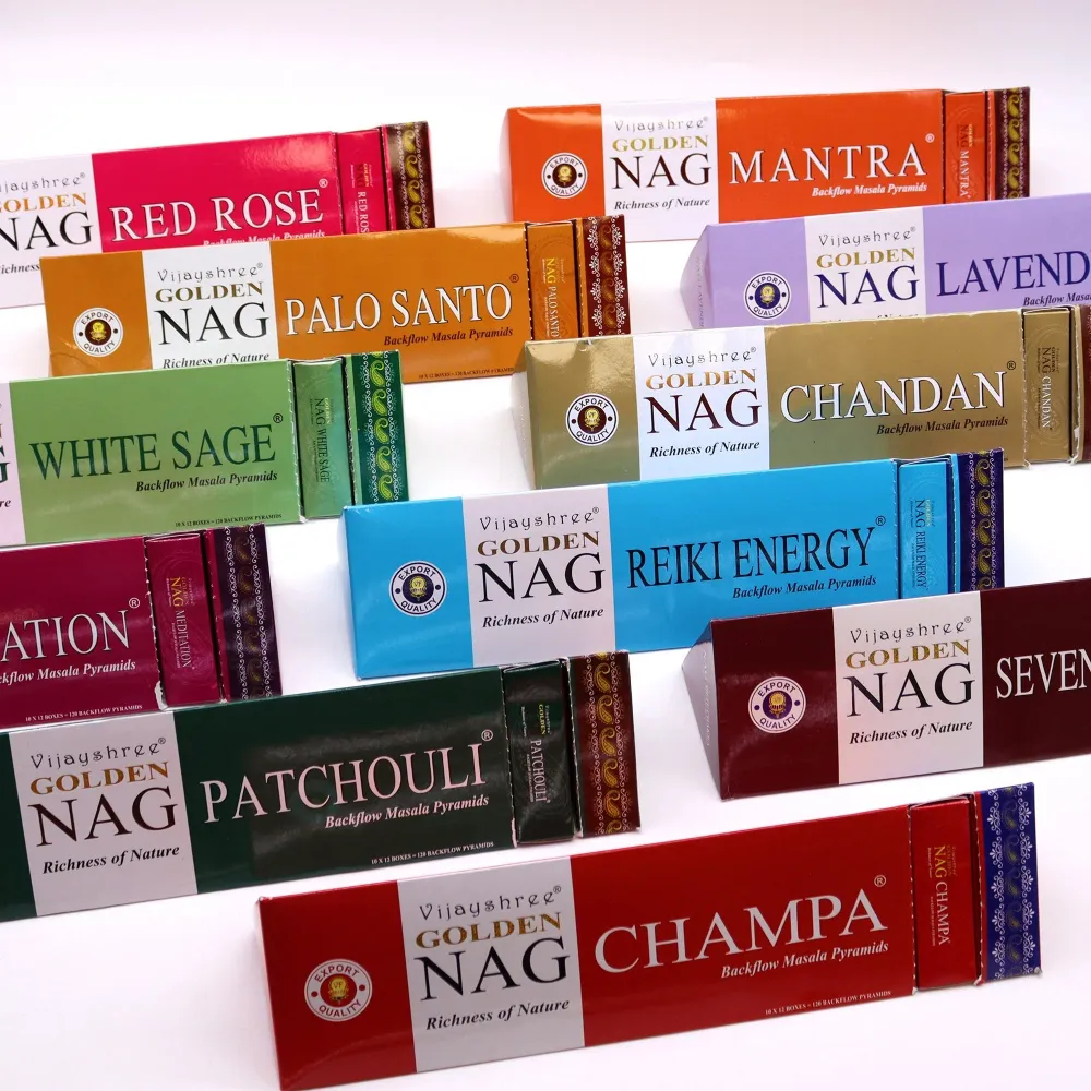 Conuri de tămâie cu flux invers, Chandan Jumbo 42g Golden Nag