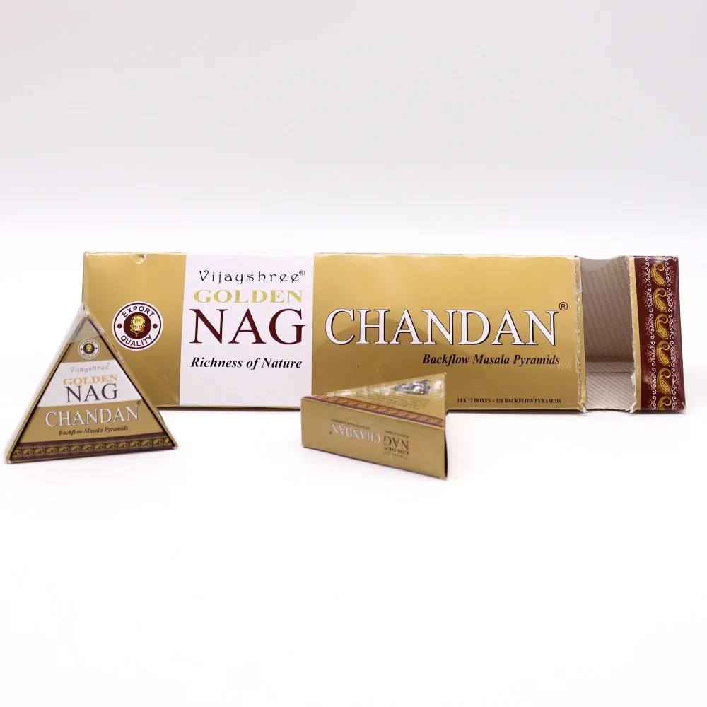 Conuri de tămâie cu flux invers, Chandan Jumbo 42g Golden Nag