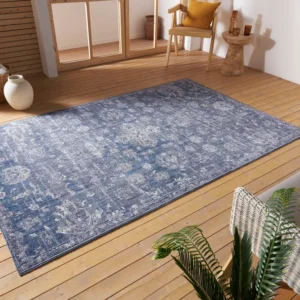 Covor Alexandria cu fire scurte albastru, aspect vintage 115x170 cm