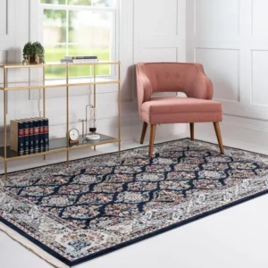 Covor Almas cu franjuri, model oriental albastru 91x152 cm
