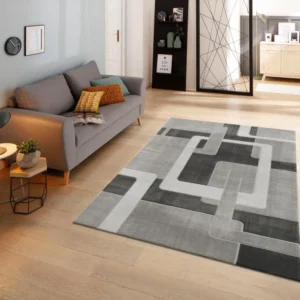 Covor Anesa cu design geometric 3D modern gri 240x320 cm