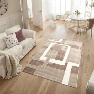 Covor Anesa cu design geometric 3D modern maro, 200x290 cm