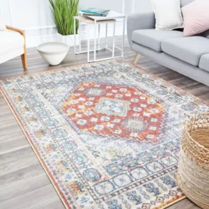 Covor Athena cu model vintage, fir scurt bej rosu 120x180 cm