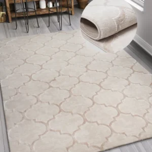 Covor Badra cu fire scurte, model elegant 3D bej, 200x290 cm