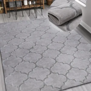 Covor Badra cu fire scurte, model elegant 3D gri 120x170 cm