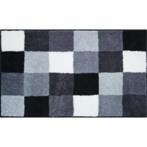 Covor de baie cu model geometric gri, lavabil 70x120 cm