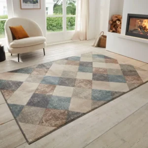 Covor Bakke cu fire scurte model geometric crem 200x280 cm