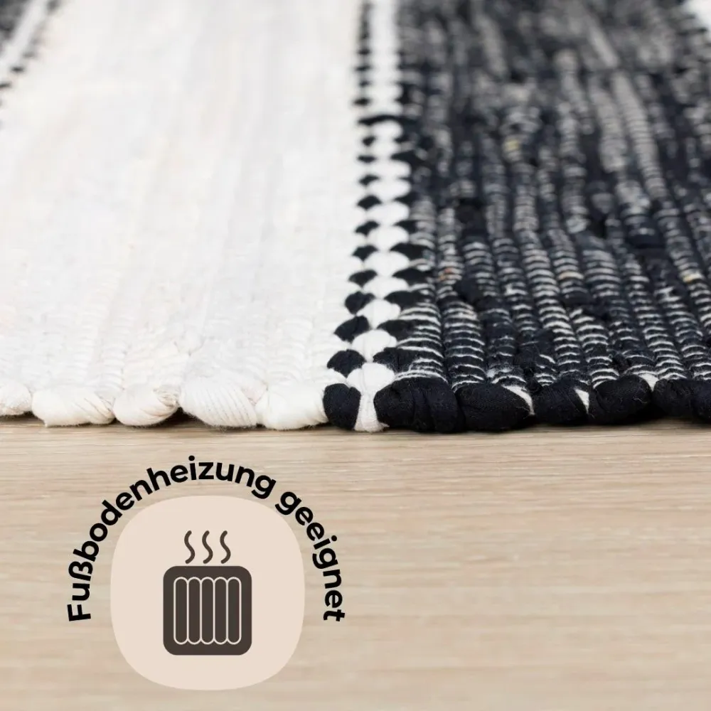 Covor Benja din bumbac țesut manual negru-alb 60x110 cm