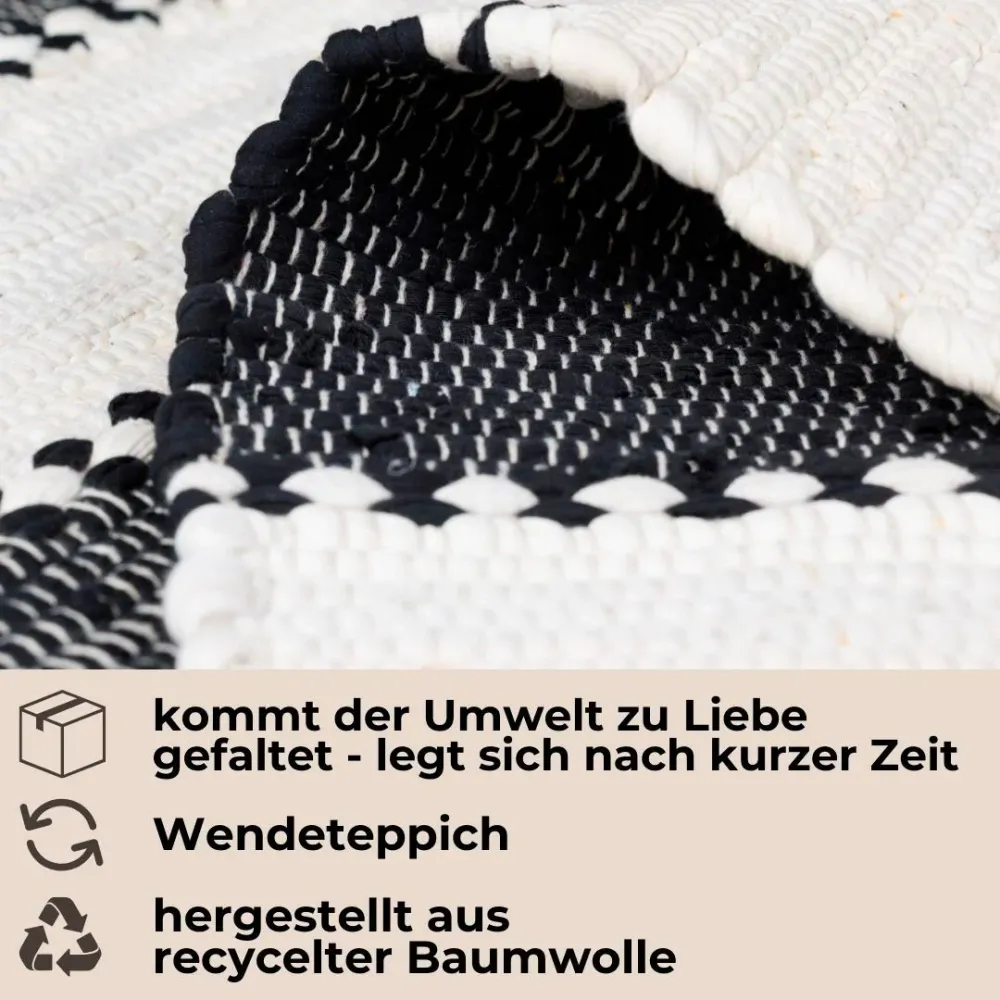 Covor Benja din bumbac țesut manual negru-alb 60x110 cm