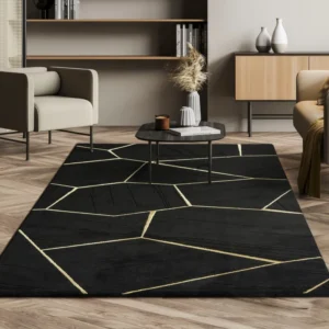 Covor »Biel« cu model geometric, negru cu auriu, 160x230 cm