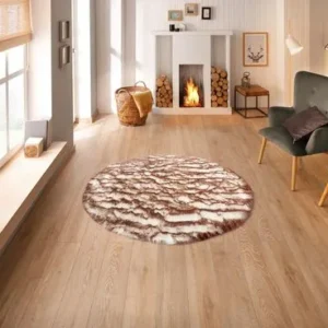 Covor de blană ecologica rotund Sammo, alb-maro, 140 cm diametru