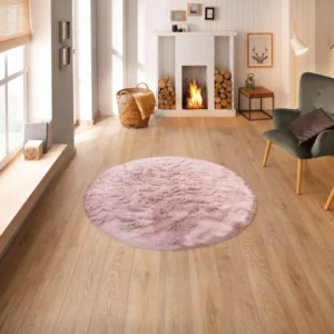 Covor de blană »Valeria« rotund foarte moale si pufos, mov, 45cm