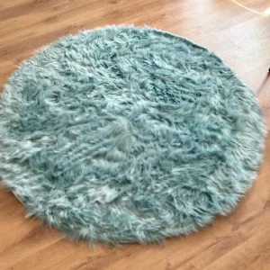 Covor de blană »Valeria« rotund foarte moale si pufos, bleu 140 cm