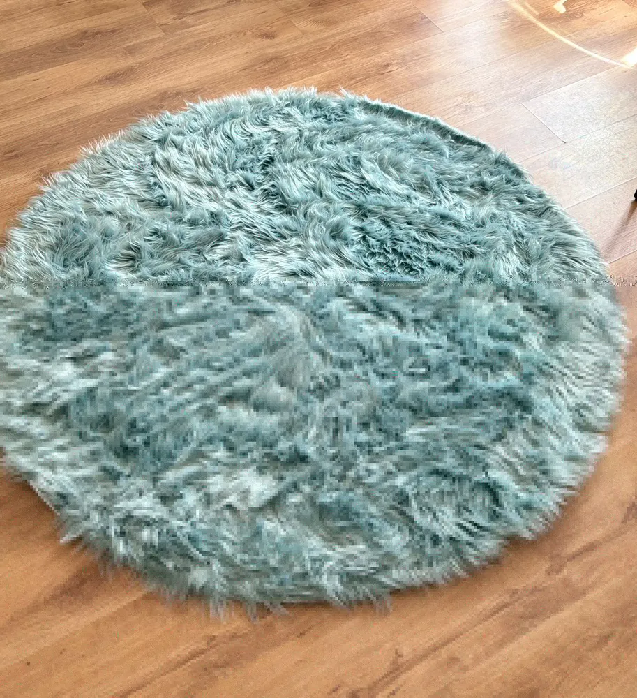 Covor de blană »Valeria« rotund foarte moale si pufos, bleu 140 cm