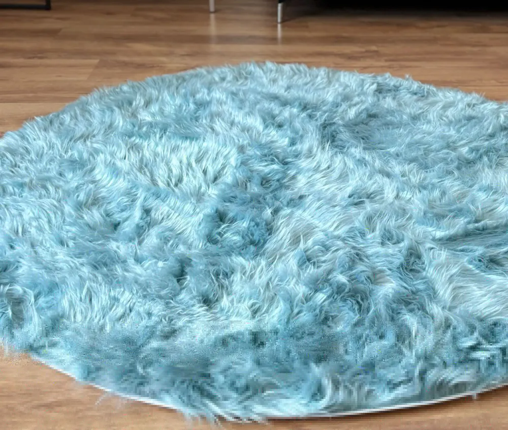 Covor de blană »Valeria« rotund foarte moale si pufos, bleu 140 cm