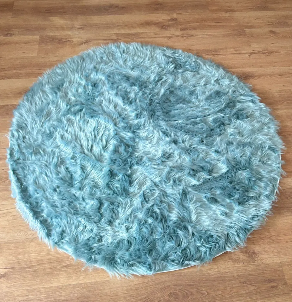 Covor de blană »Valeria« rotund foarte moale si pufos, bleu 140 cm